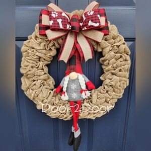 Dog Buffalo Plaid Gnome Burlap Wreath 🐾♥️